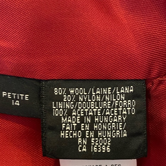 Liz Claiborne Womens Red Wool Blazer w Notch Lapel & Pockets / Size 14 Petite - Picture 10 of 12